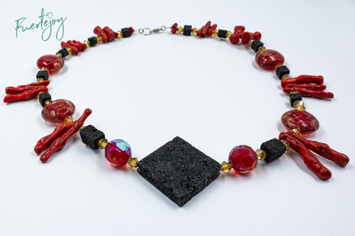 Necklace lava and coral "Lava amulet"
