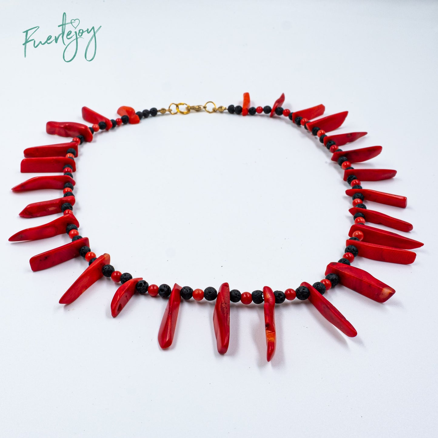 Necklace coral and lava "Sol"